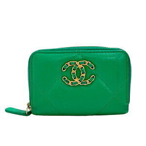 CHANEL Zip Coin Purse Green Leather
